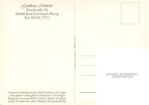 AK / Ansichtskarte Bad_Griesbach_Weng Gasthaus Absmeier Terrasse Gaststube 