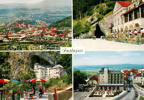 AK / Ansichtskarte Postojna_Adelsberg Stadtpanorama Eingang Tropfsteinhoehle Restaurant Schloss Hotel 