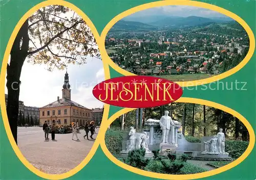 AK / Ansichtskarte Jesenik Celkovy pohled Namesti TGM Pomnik V. Priessnitze ve Smetanovych sadech Platz Innenstadt Denkmal Jesenik