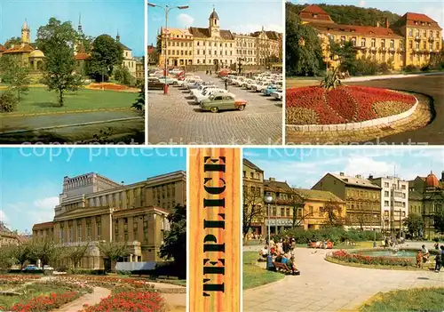 AK / Ansichtskarte Teplice Park Blumenbeet Theater Platz Innenstadt Teplice