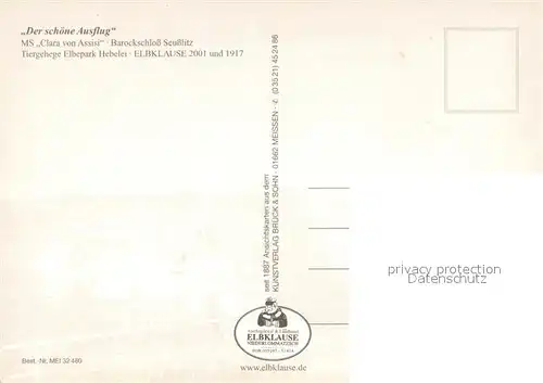 AK / Ansichtskarte Seusslitz Der schoene Ausflug MS Clara von Assisi Barockschloss Tiergehege Elbepark Hebelei Gaststaette Restaurant Elbklause Seusslitz