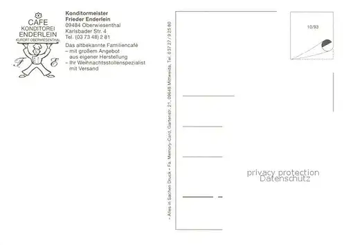 AK / Ansichtskarte Oberwiesenthal_Erzgebirge Konditorei Kaffee Enderlein Oberwiesenthal Erzgebirge