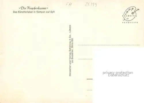 AK / Ansichtskarte Kampen_Sylt Kupferkanne Restaurant Kamin Kuenstlerlokal Nordseebad Kampen Sylt