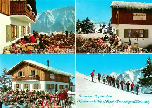 AK / Ansichtskarte Mittenwald_Bayern Korbinianhuette Sonnenterrasse Wintersportplatz Kranzberg Alpen Huber Karte Nr. 10.143 Mittenwald Bayern