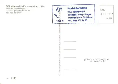 AK / Ansichtskarte Mittenwald_Bayern Korbinianhuette Sonnenterrasse Wintersportplatz Kranzberg Alpen Huber Karte Nr. 10.143 Mittenwald Bayern