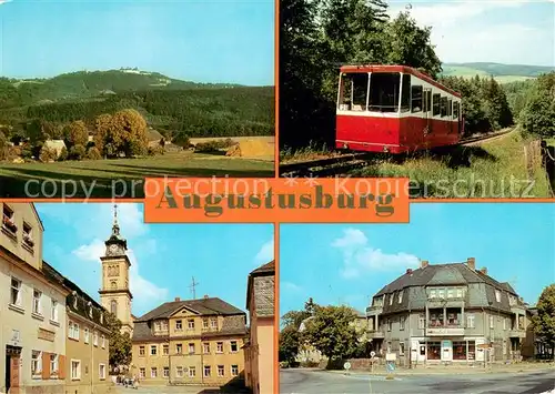 AK / Ansichtskarte Augustusburg Panorama Blick von Erdmannsdorf zur Augustusburg Drahtseilbahn Markt Karl Marx Strasse Augustusburg