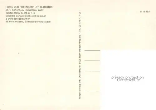AK / Ansichtskarte Schoensee Hotel Feriendorf St. Hubertus Bungalows Hallenbad Landschaftspanorama Oberpfaelzer Wald Schoensee