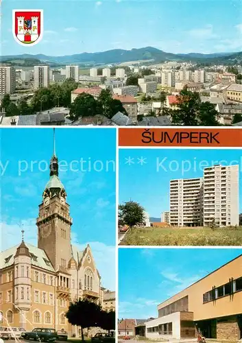 AK / Ansichtskarte Sumperk Stadtpanorama Kirche Wohnsiedlung Hochhaus Kulturhaus Sumperk