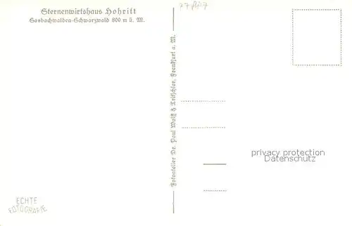AK / Ansichtskarte Sasbachwalden Sternenwirtshaus Hohritt im Schwarzwald Sasbachwalden