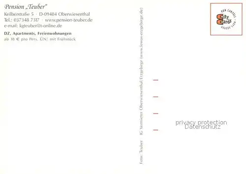 AK / Ansichtskarte Oberwiesenthal_Erzgebirge Pension Teuber Gaststube Zimmer Terrasse Panorama Oberwiesenthal Erzgebirge