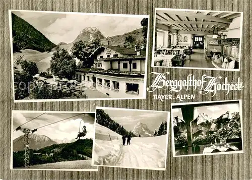 AK / Ansichtskarte Hocheck_Oberaudorf Berggasthof Hocheck Gaststube Sessellift Winteridyll Terrasse Hocheck Oberaudorf