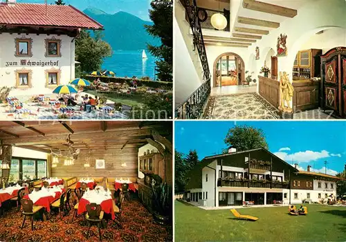 AK / Ansichtskarte Walchensee Hotel Zum Schwaigerhof Gastraum Eingang Liegewiese Walchensee