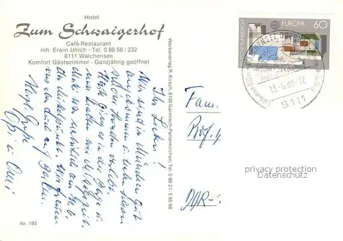 AK / Ansichtskarte Walchensee Hotel Zum Schwaigerhof Gastraum Eingang Liegewiese Walchensee
