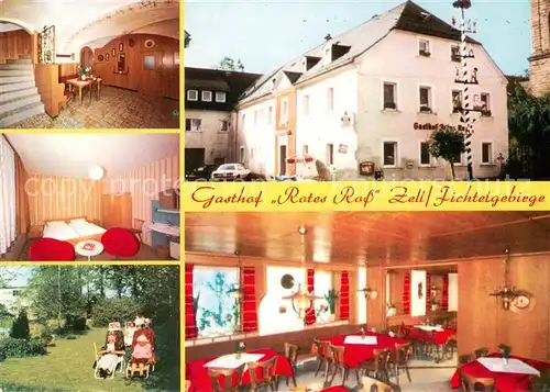 AK / Ansichtskarte Zell_Fichtelgebirge Gasthof Rotes Ross Treppenaufgang Zimmer Garten Gastraum Zell Fichtelgebirge