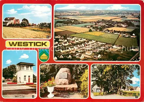 AK / Ansichtskarte Westick_Froendenberg_Ruhr Fliegeraufnahme Hoefe Lohman Gedenkstein Block Westick Eisenbahn Schule Westick Hexen Wesch Westick_Froendenberg_Ruhr