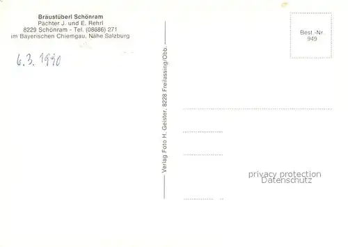 AK / Ansichtskarte Schoenram Braeustueberl Restaurant Schoenram