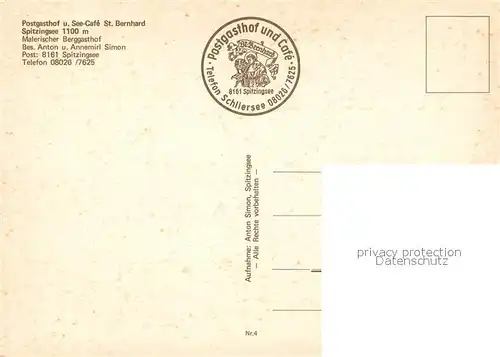 AK / Ansichtskarte Spitzingsee Postgasthof und See Cafe St. Bernhard am Spitzingsee Spitzingsee