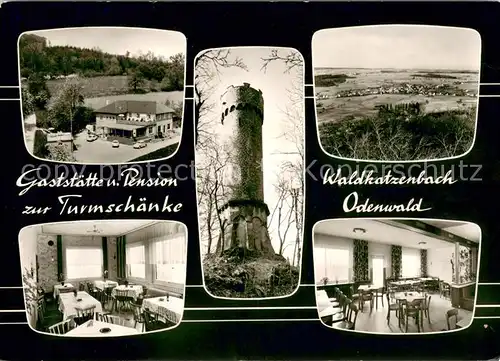 AK / Ansichtskarte Waldkatzenbach Gaststaette Pension zur Turmschaenke im Odenwald Turm Bromsilber Waldkatzenbach