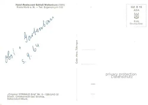 AK / Ansichtskarte Ergenzingen Hotel Restaurant Schloss Weitenburg Fliegeraufnahme Original Straehle Bild Nr. 8 1328 Ergenzingen