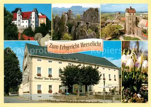AK / Ansichtskarte Heeselicht_Sebnitz Gasthof Zum Erbgericht Schloss Burgruine Blumen Heeselicht Sebnitz