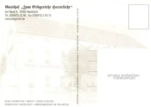 AK / Ansichtskarte Heeselicht_Sebnitz Gasthof Zum Erbgericht Schloss Burgruine Blumen Heeselicht Sebnitz