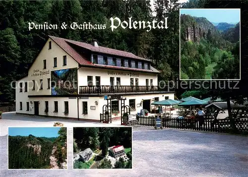 AK / Ansichtskarte Hohnstein_Saechsische_Schweiz Pension Gasthaus Polenztal Landschaftspanorama Felsen Hohnstein_Saechsische