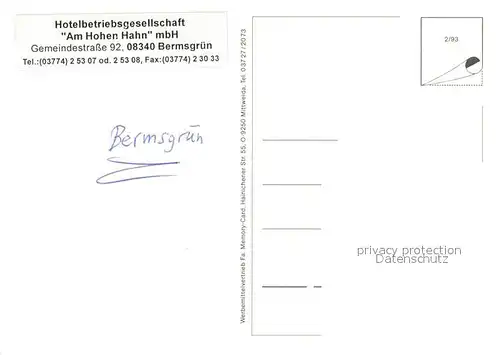 AK / Ansichtskarte Bermsgruen Hotel Gaststaette Am hohen Hahn Winterlandschaft Bermsgruen
