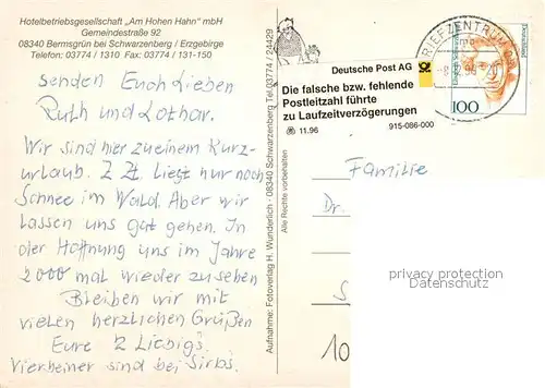 AK / Ansichtskarte Bermsgruen Hotel Gaststaette Am hohen Hahn Winterlandschaft Bermsgruen