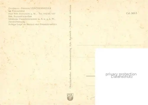 AK / Ansichtskarte Bernstein_Wald Gasthaus Pension Lorchenmuehle Restaurant Thiemitztal Bernstein_Wald