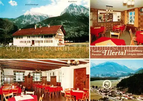 AK / Ansichtskarte Langenwang_Fischen Gasthof Pension Illertal Gastraum Allgaeuer Alpen Fliegeraufnahme Langenwang Fischen