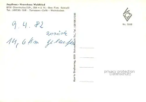 AK / Ansichtskarte Oberthulba Jagdhaus Hexenhaus Waldfried Gastraum Hexe Oberthulba