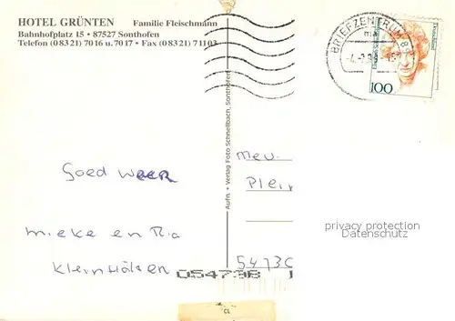 AK / Ansichtskarte Sonthofen_Oberallgaeu Hotel Gruenten Restaurant Fremdenzimmer Fernsicht Alpenpanorama Sonthofen Oberallgaeu