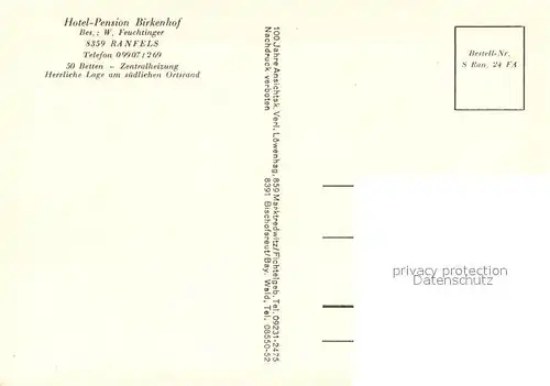 AK / Ansichtskarte Ranfels Hotel Pension Birkenhof Gartenterrasse Ranfels