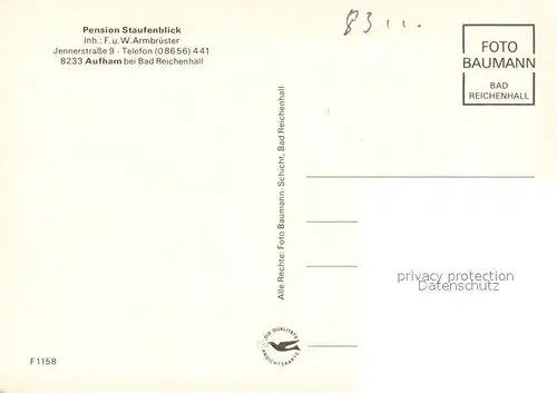 AK / Ansichtskarte Aufham_Anger Pension Staufenblick Gastraum Baumbluete Motiv mit Kirche Alpenblick Aufham Anger