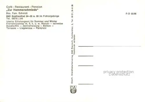 AK / Ansichtskarte Sophienthal_Oberfranken Cafe Restaurant Pension Zur Hammerschmiede Garten Winterlandschaft Fichtelgebirge Sophienthal Oberfranken