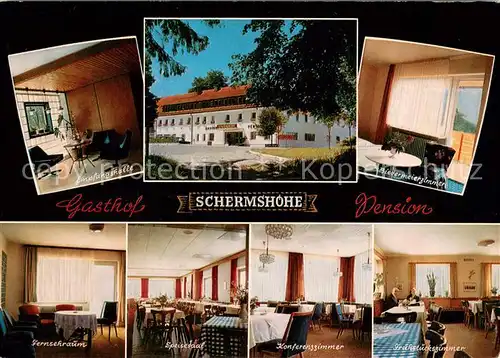AK / Ansichtskarte Schermshoehe Gasthof Schermshoehe Pension Empfangshalle Biedermeierzimmer TV Raum Speisesaal Konferenz und Fruehstueckszimmer Schermshoehe