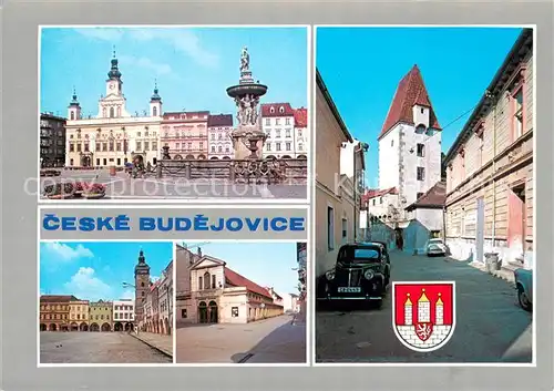 AK / Ansichtskarte Ceske_Budejovice Samsonova kasna na namesti Jana Zizky Zizkovo namesti Restaurace Masne kramy Rabenstjnska vez Ceske Budejovice