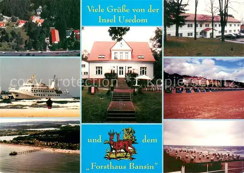AK / Ansichtskarte Insel_Usedom Fliegeraufnahme Forsthaus Bansin Strandpartien Fahrgastschiff Insel Usedom