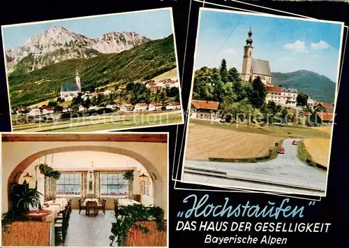 AK / Ansichtskarte Anger_Bad_Reichenhall Pension Hochstaufen Gastraum Kirche Panorama 