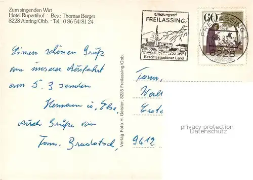 AK / Ansichtskarte Ainring Zum singenden Wirt Hotel Rupertihof Gastraeume Panorama Ainring