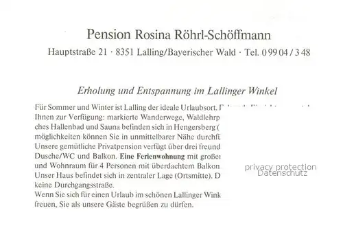 AK / Ansichtskarte Lalling_Niederbayern Pension Rosina Roehrl Schoeffmann Lalling Niederbayern