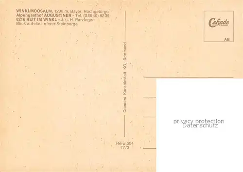 AK / Ansichtskarte Reit_Winkl Winklmoosalm Alpengasthof Augustiner Reit_Winkl