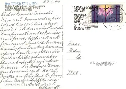 AK / Ansichtskarte Bad_Teinach Zavelstein Christl Erholungsheim Haus Felsengrund Bad_Teinach Zavelstein