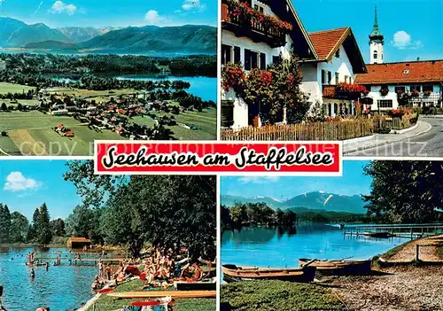 AK / Ansichtskarte Seehausen_Staffelsee Panorama Ortsmotiv Freibad Panorama Seehausen_Staffelsee