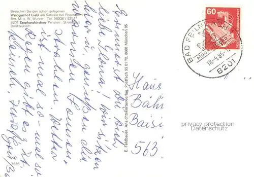 AK / Ansichtskarte Stephanskirchen_Simssee Waldgasthof Liebl Pension Strandbad Bootsverleih Stephanskirchen Simssee