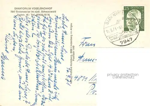 AK / Ansichtskarte Badenweiler Sanatorium Vogelbachhof Badenweiler