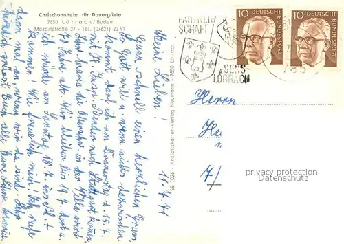 AK / Ansichtskarte Loerrach Chrischonaheim fuer Dauergaeste Speisesaal Loerrach