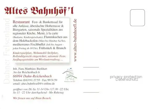 AK / Ansichtskarte Dahn Restaurant Altes Bahnhoefl Gastraeume Festsaal Dahn
