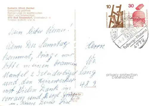 AK / Ansichtskarte Bad_Sassendorf Kurheim Ulrich Dunkel Gastraeume Liegewiese Bad_Sassendorf