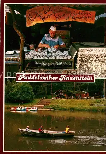 AK / Ansichtskarte Hauenstein_Pfalz Paddelweiher Hauenstein Fischgrill Paddler Hauenstein_Pfalz